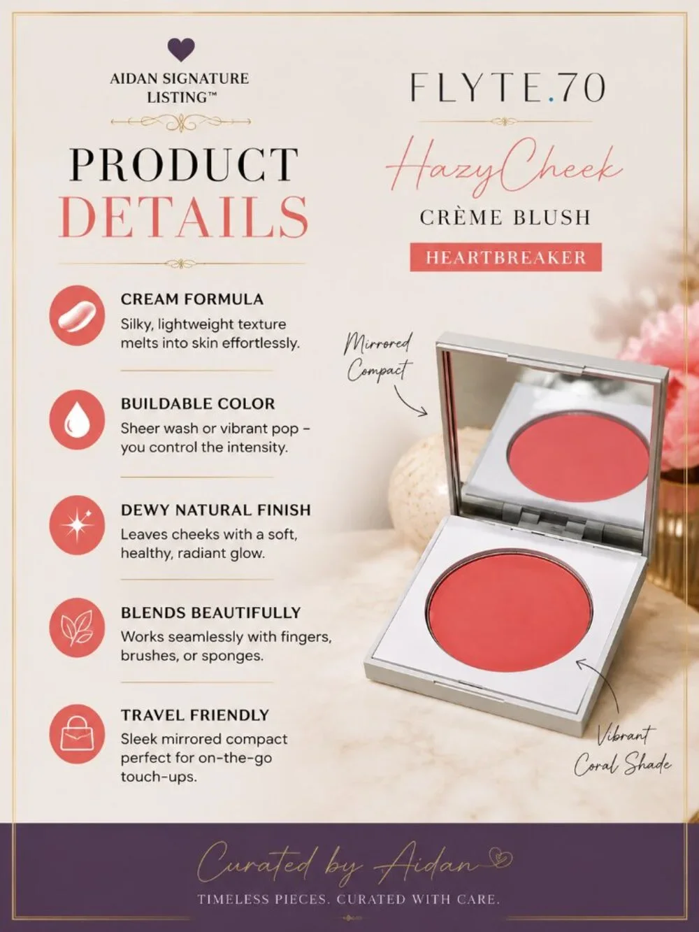 FLYTE.70 HazyCheek Crème Blush Heartbreaker Coral Cream Blush